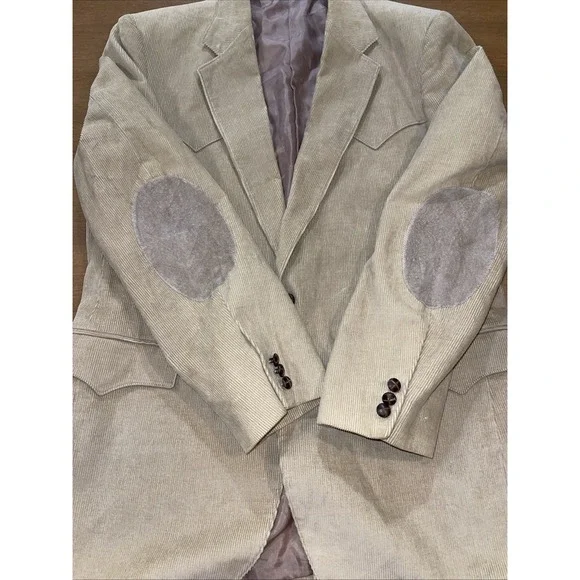 Circle S‎ Blazer Men 44L Beige Corduroy Elbow Patches Western Ranch Rodeo